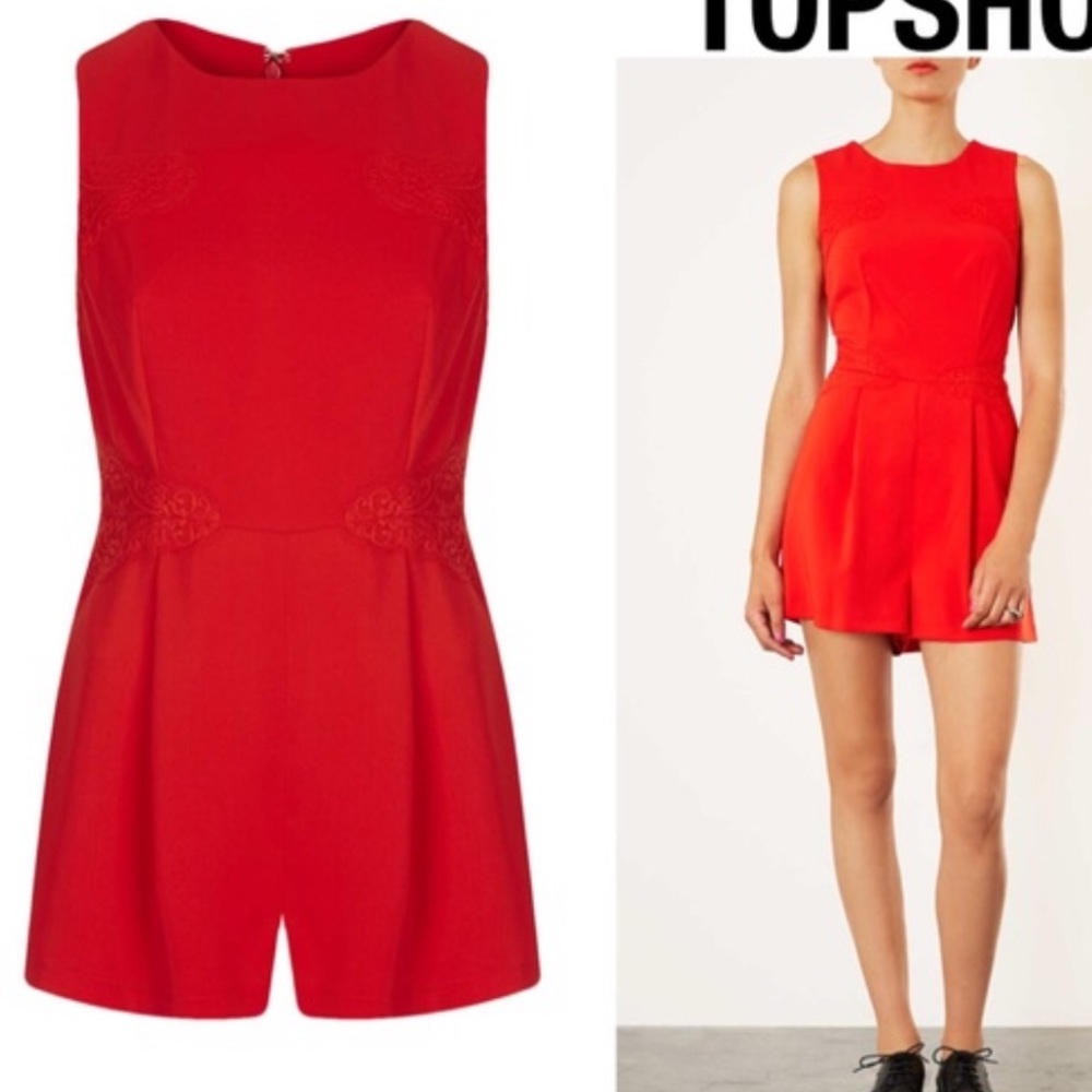 Red Lace Feminine Romper Topshop (B) - Picture 3 of 9